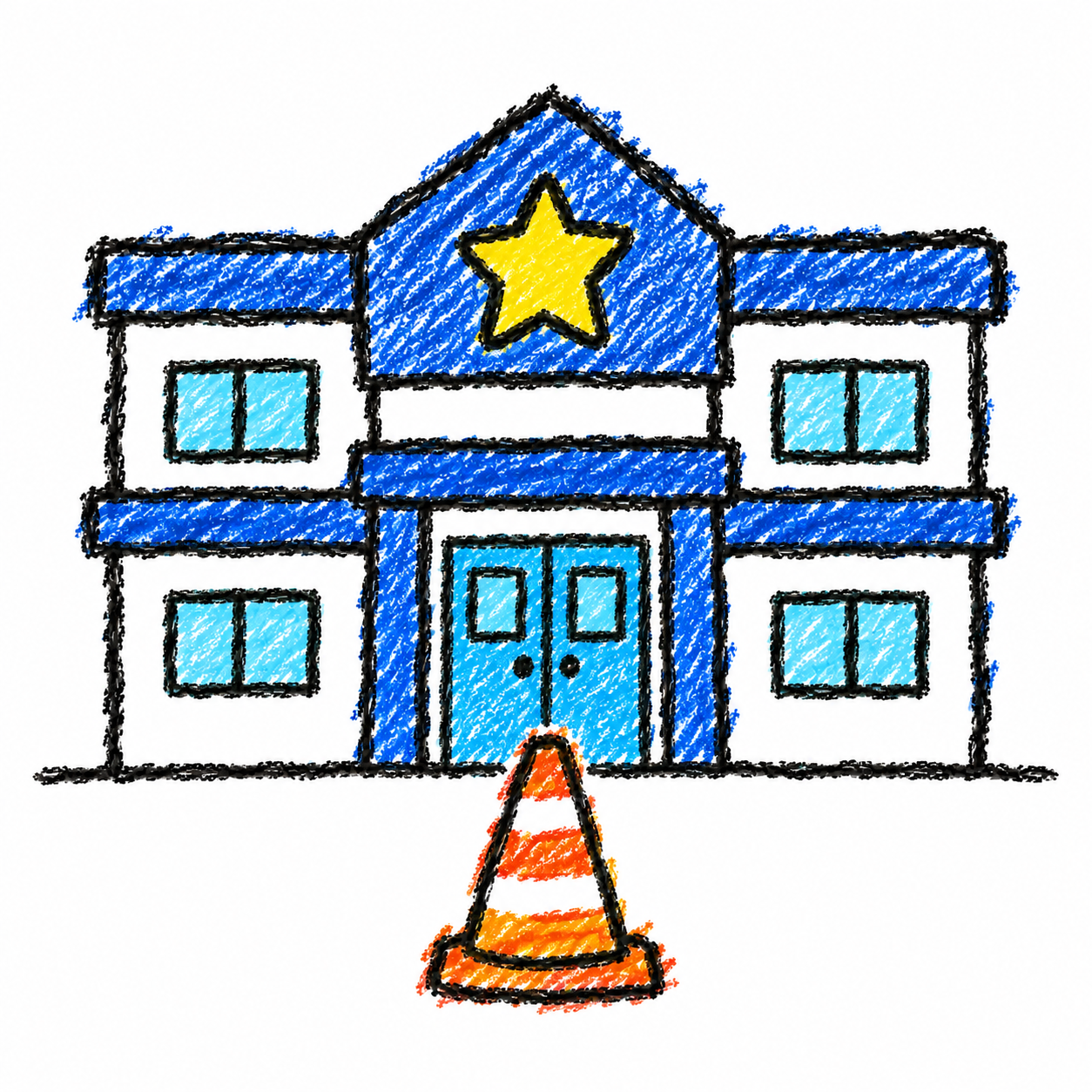 Police station and traffic cone