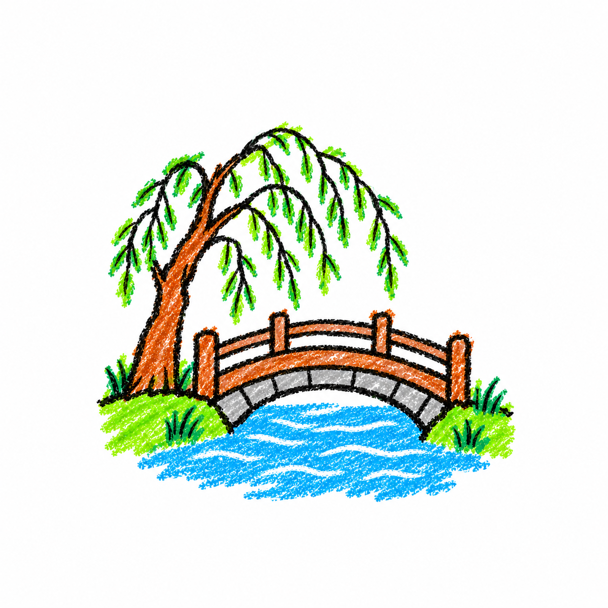 Footbridge and willow tree
