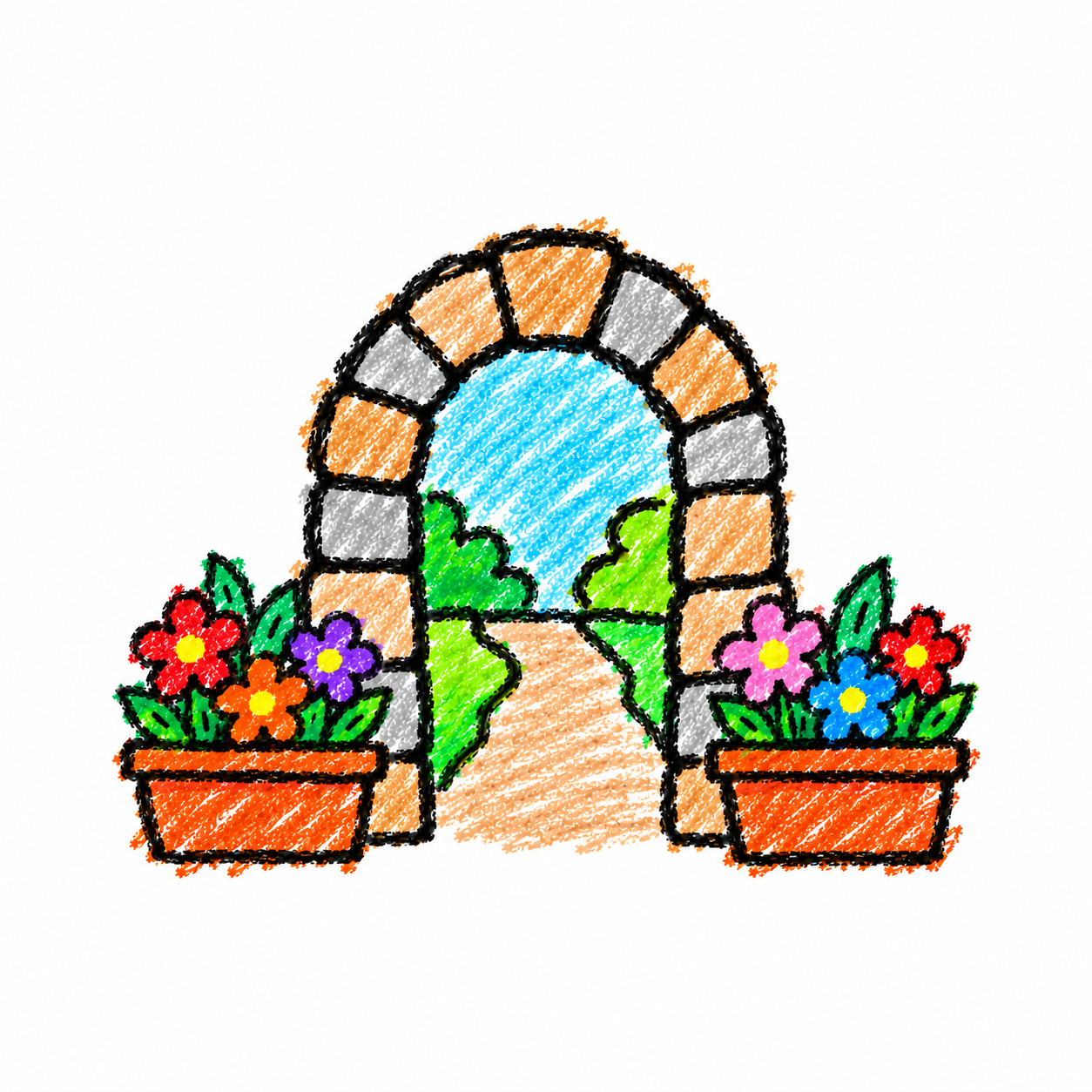Stone archway and street planter