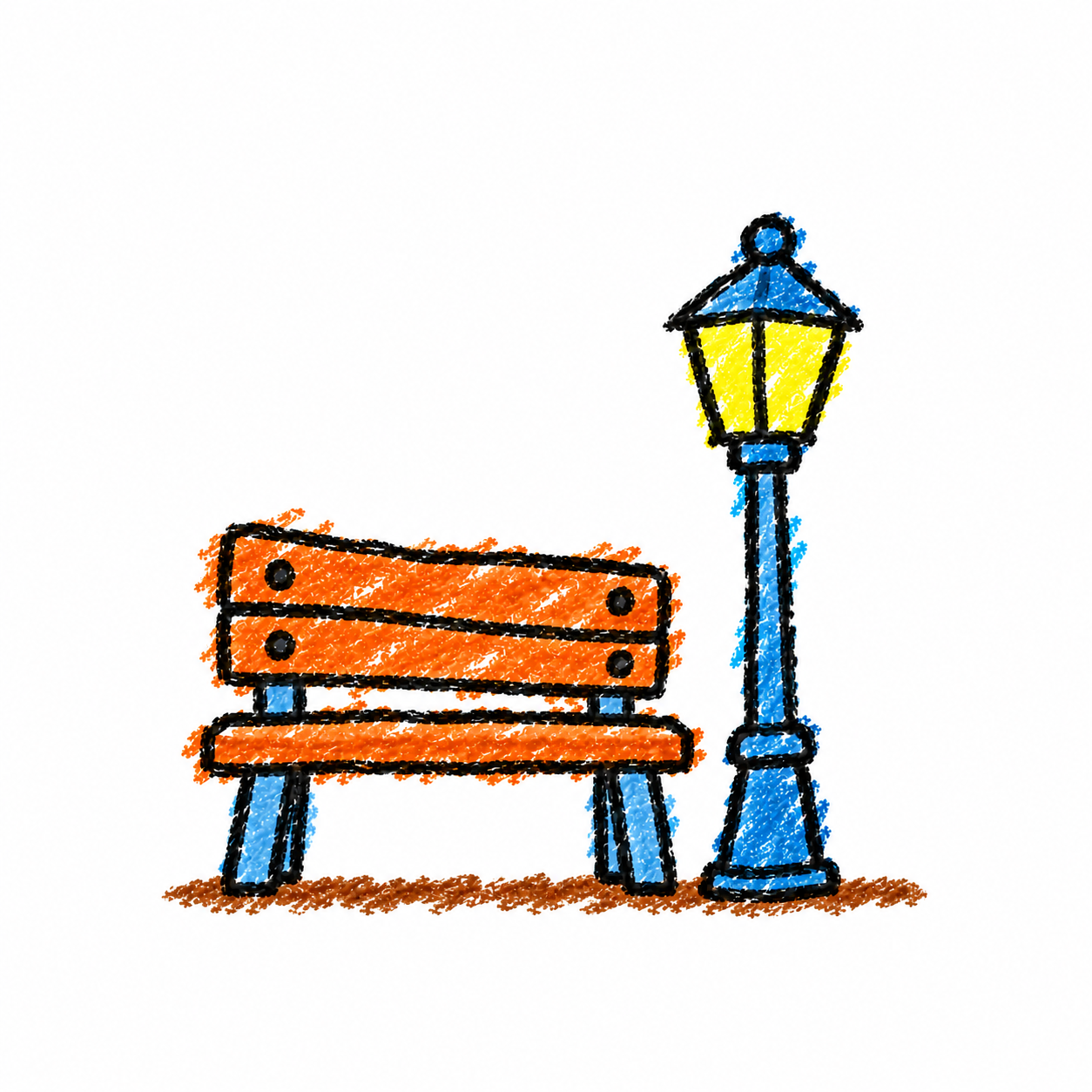 Street lamp and park bench