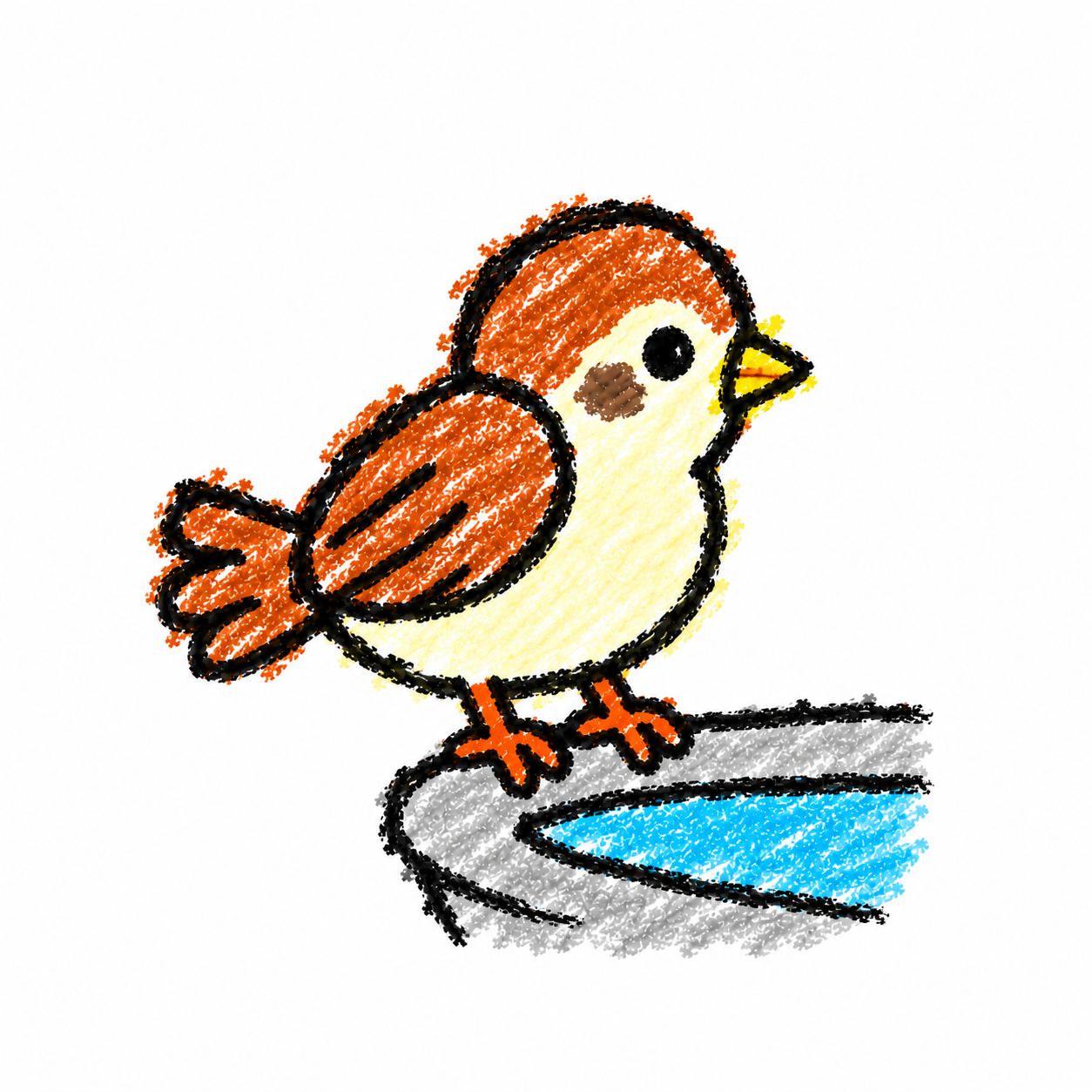 Square fountain and sparrow