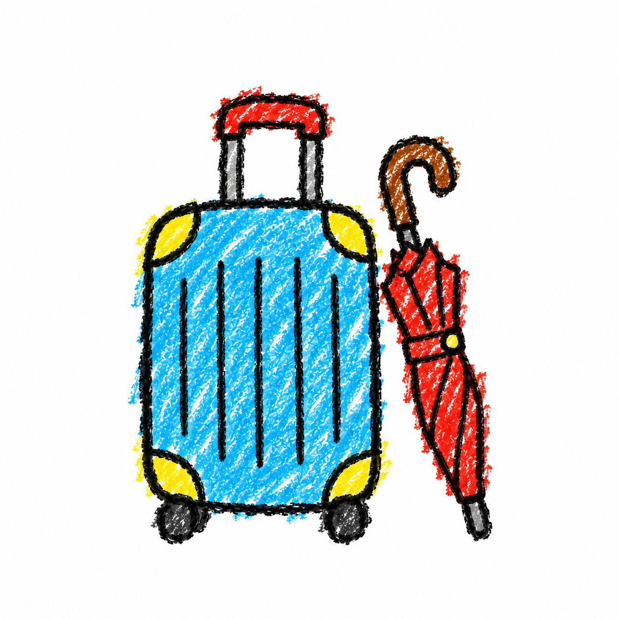 Suitcase and umbrella