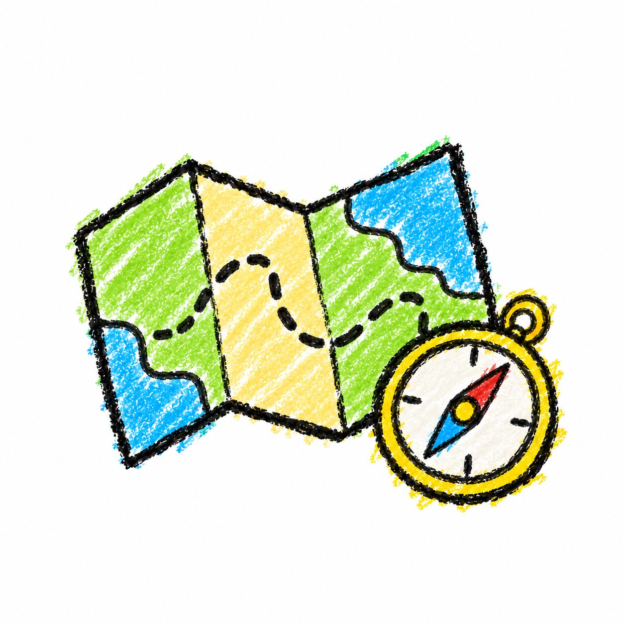 Rolled map and compass