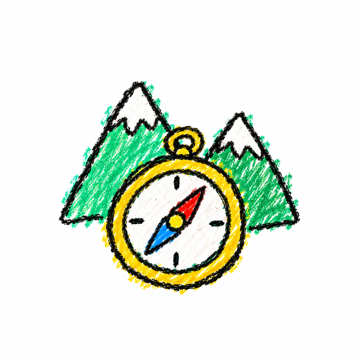 Compass and mountain peak