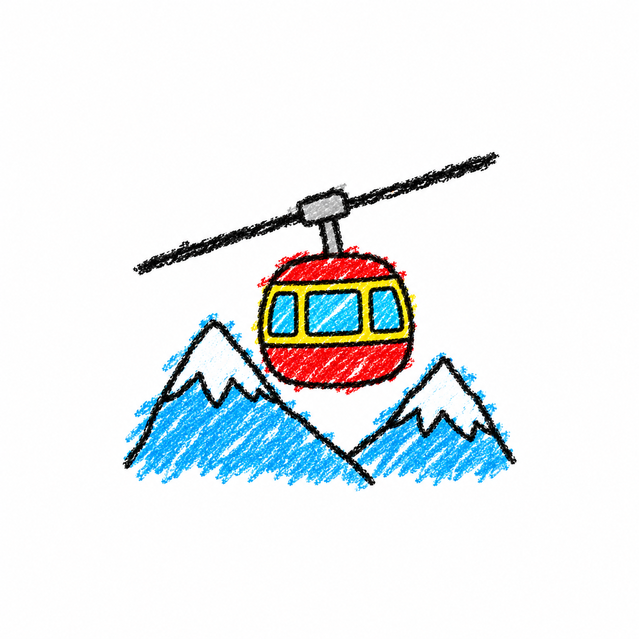 Cable car and mountain peak