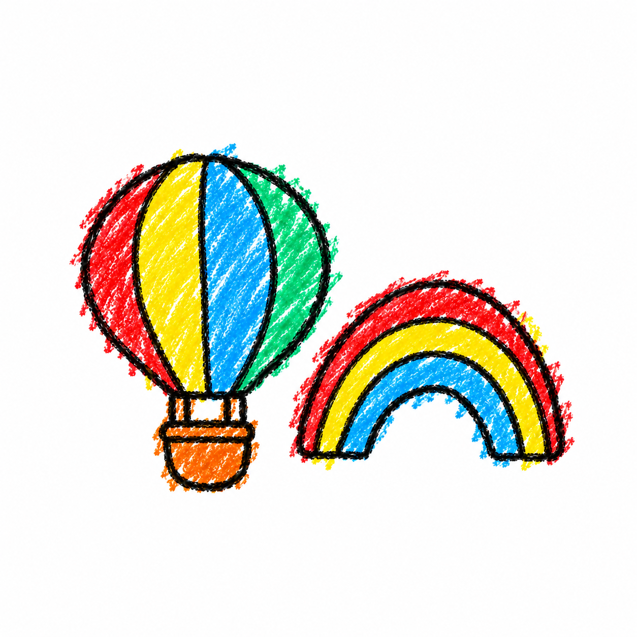 Hot-air balloon and rainbow
