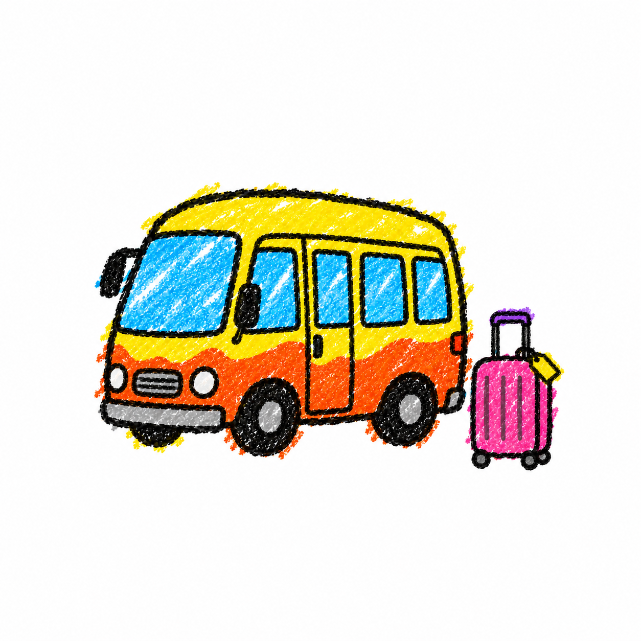 Tour minibus and suitcase