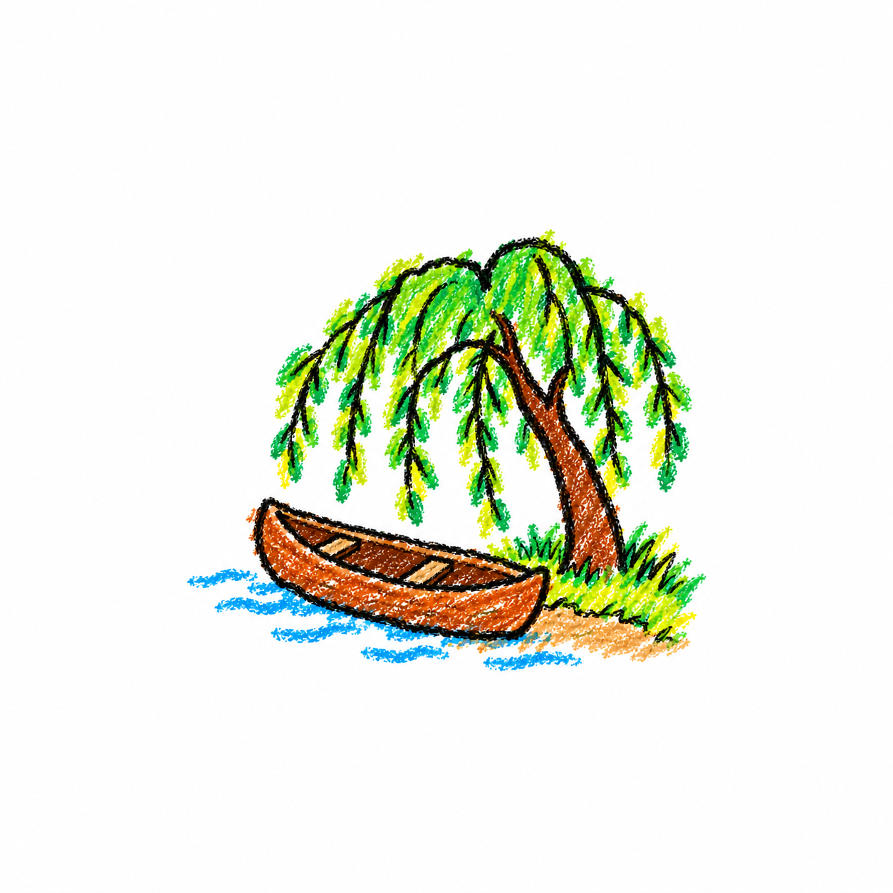 Canoe and willow tree