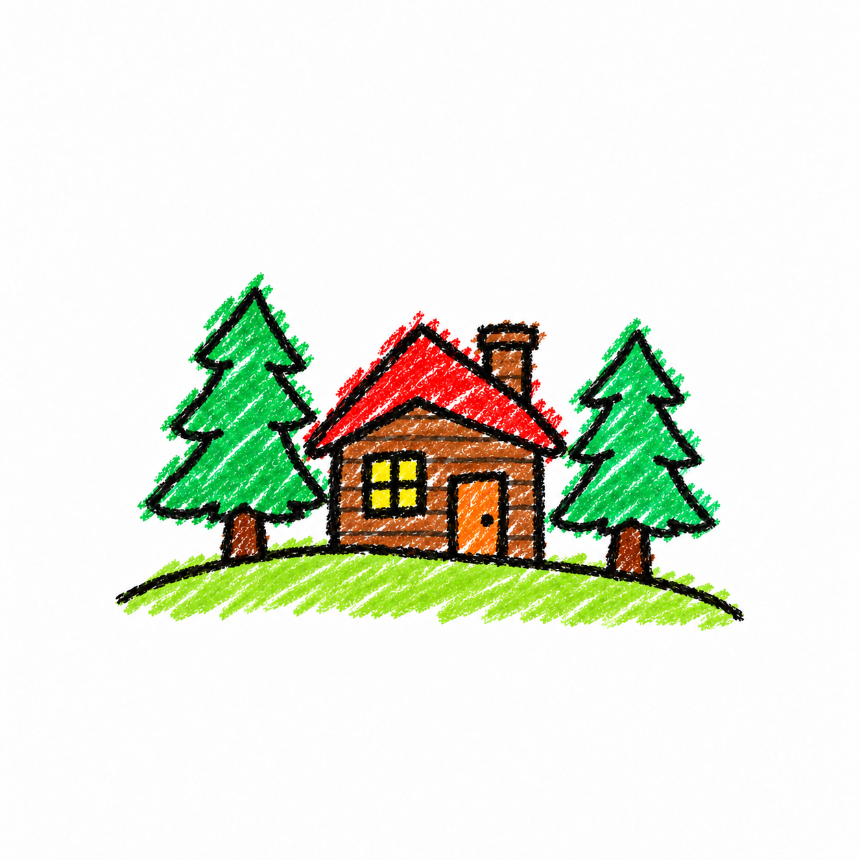 Mountain cabin and pine tree