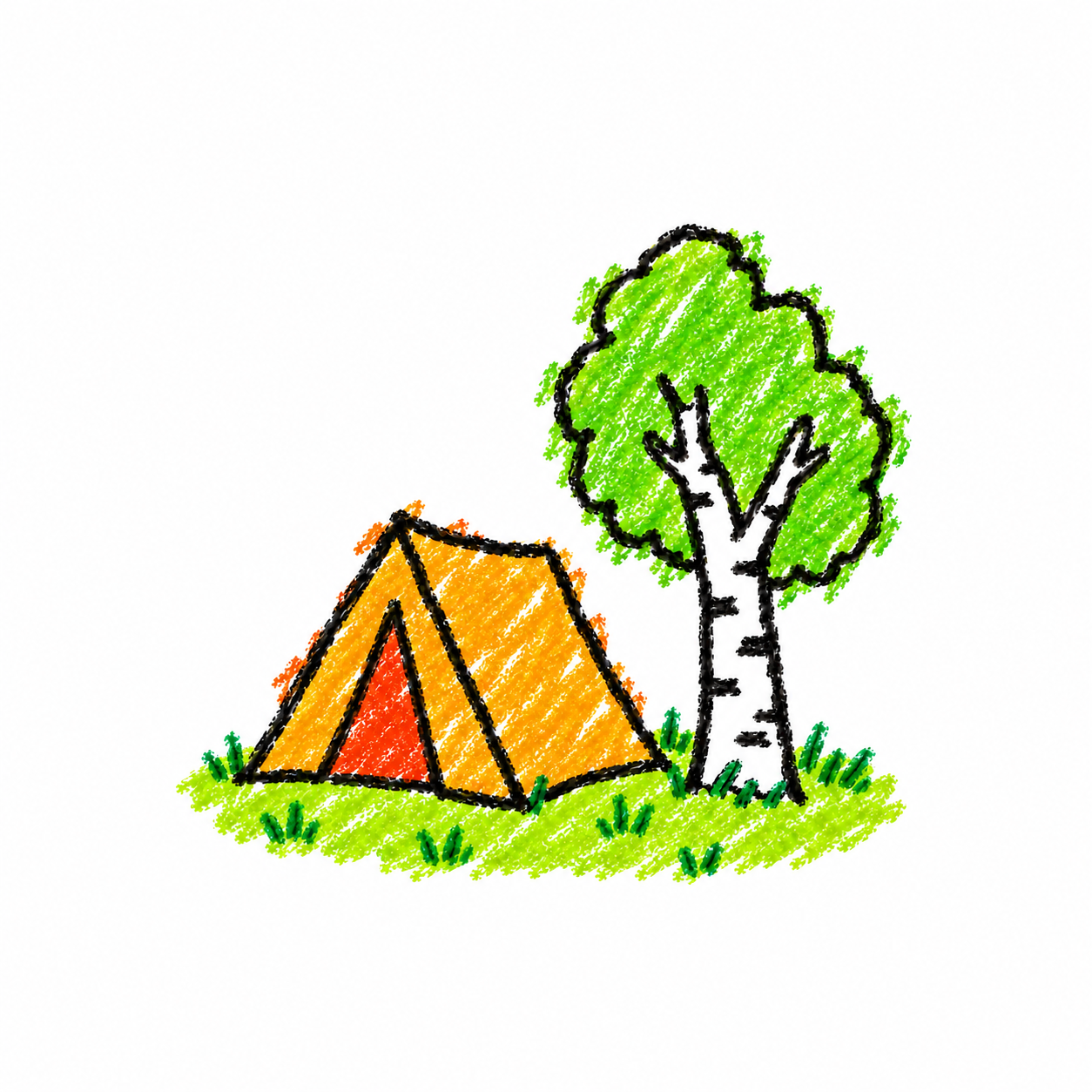 Forest tent and birch tree