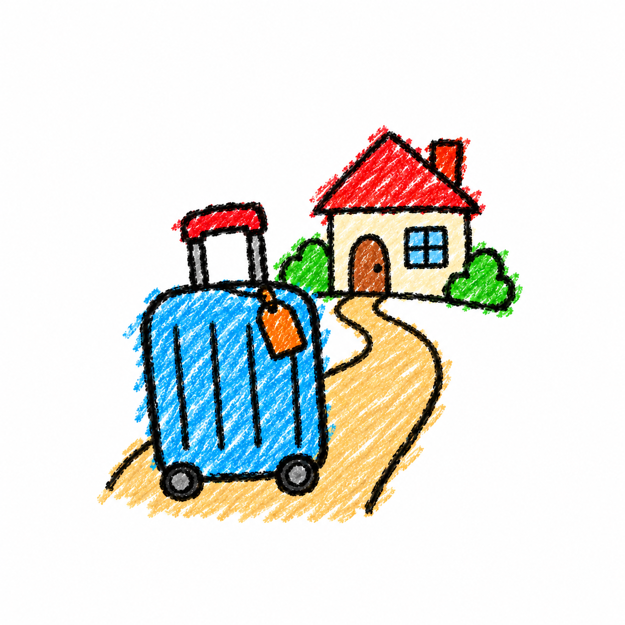 Path home and suitcase