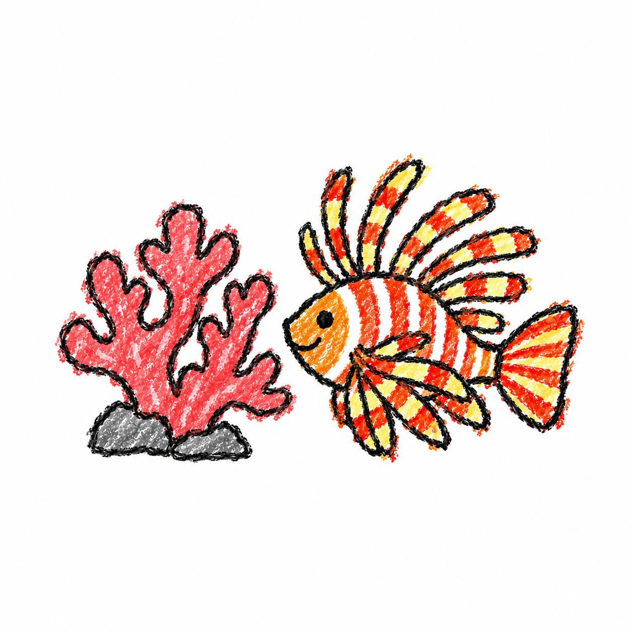 Lionfish and branching coral