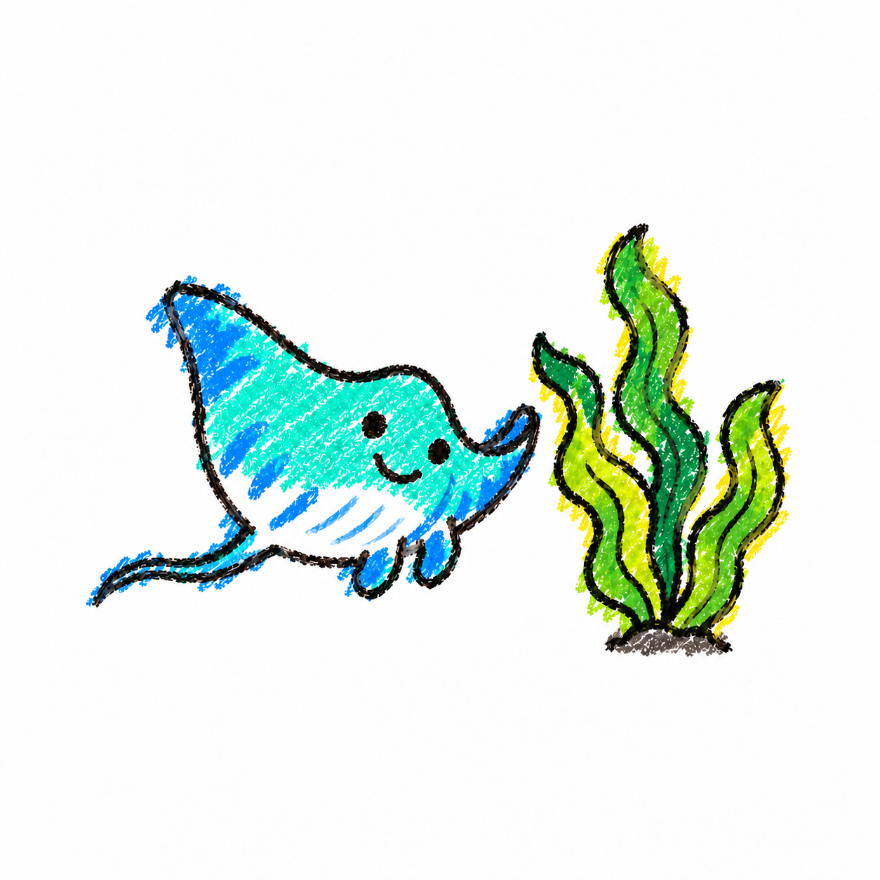 Manta ray and kelp