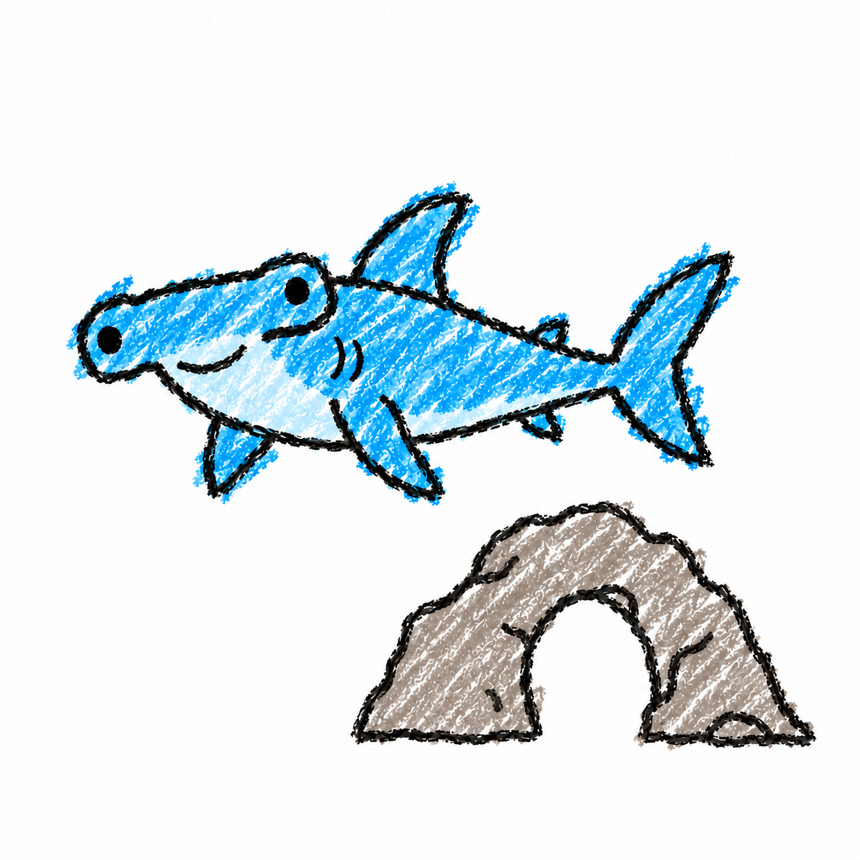 Hammerhead shark and underwater arch