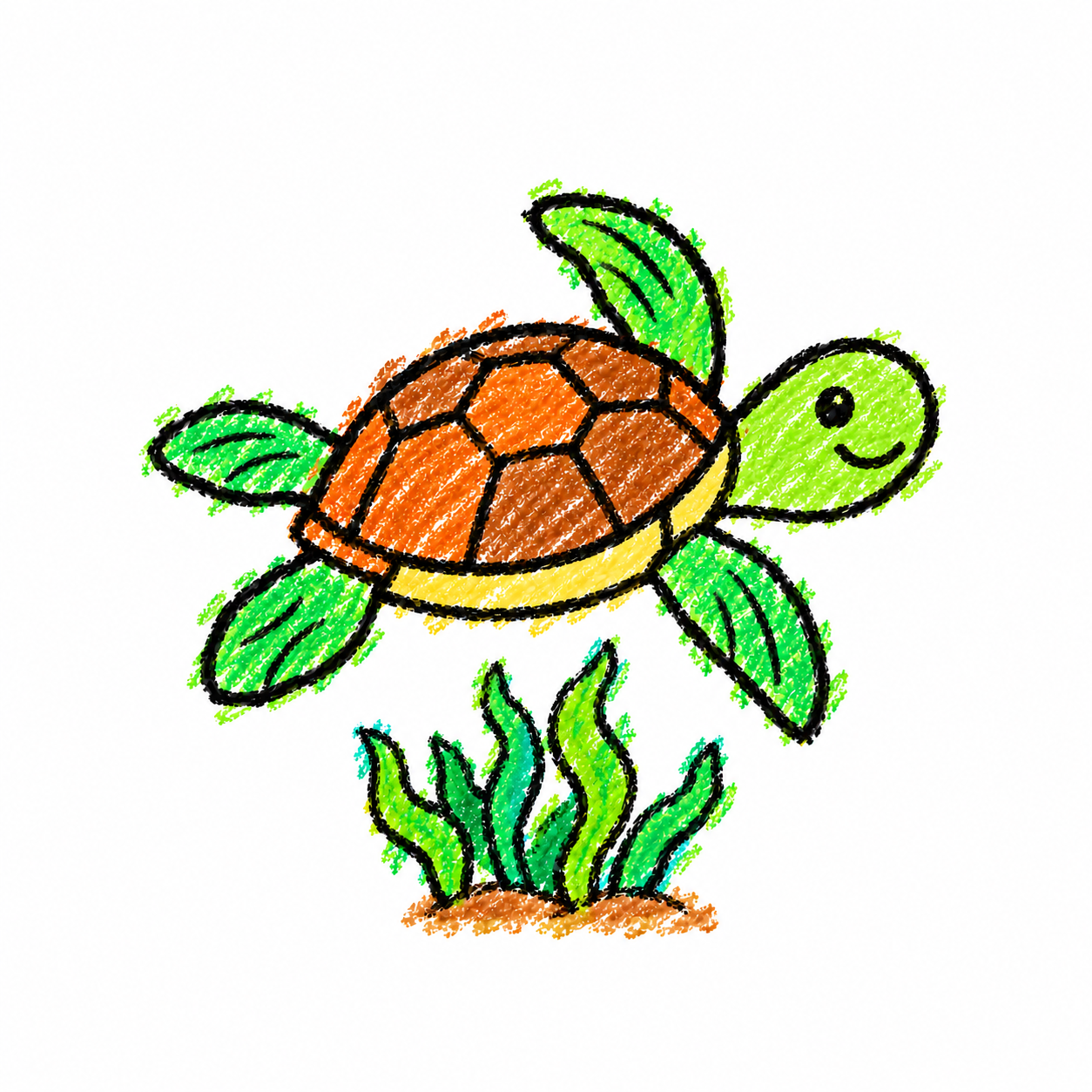 Seagrass and sea turtle
