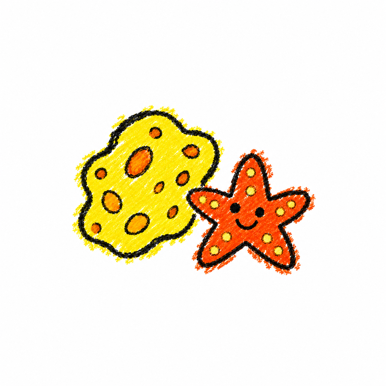 Sea sponge and starfish
