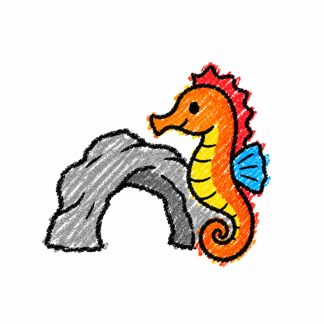 Underwater cave and seahorse