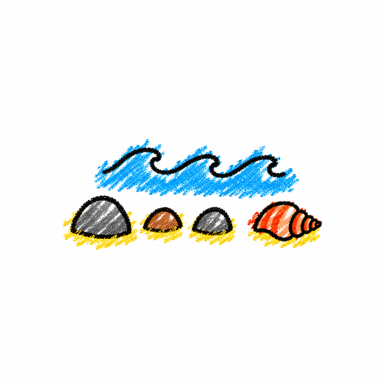 Coastal rocks and conch shell