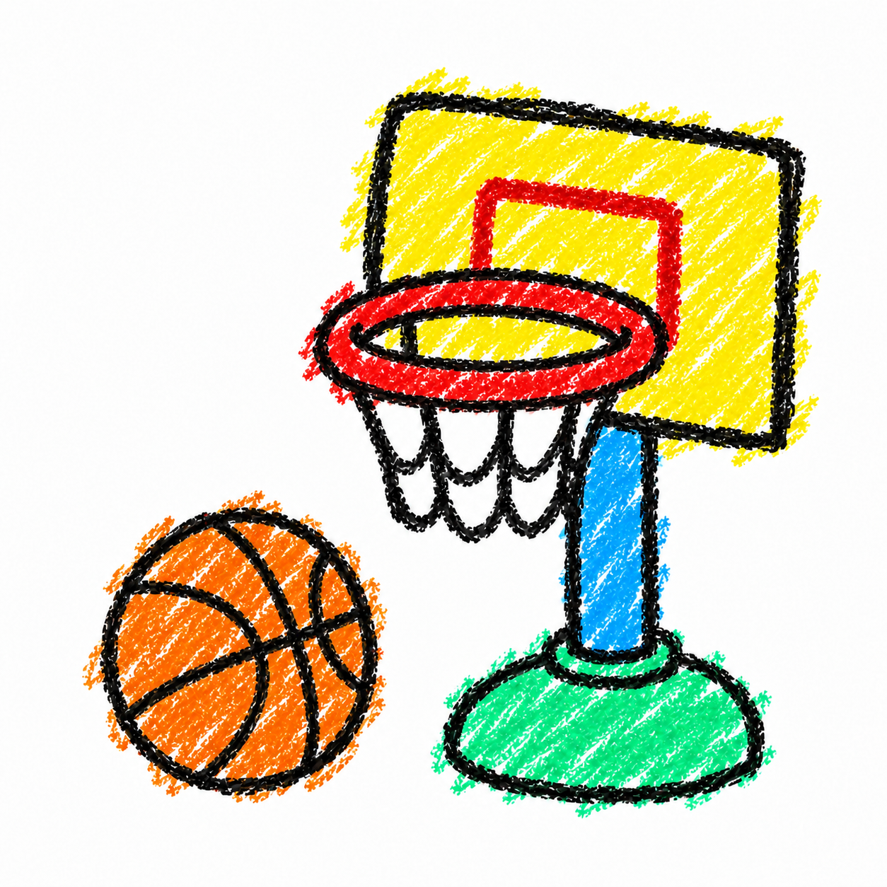 Basketball and basketball hoop