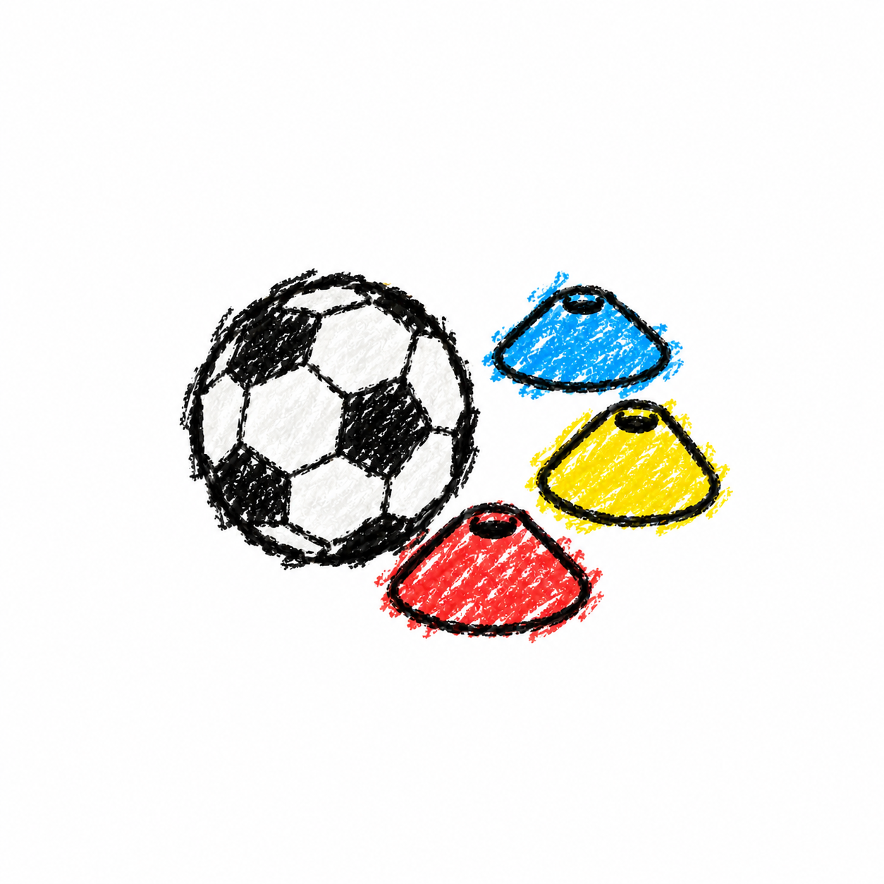 Training cones and soccer ball