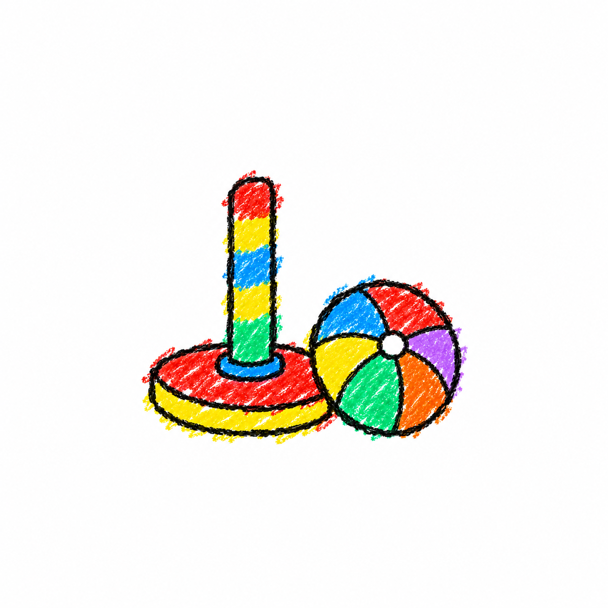 Ring-toss stand and colorful ball