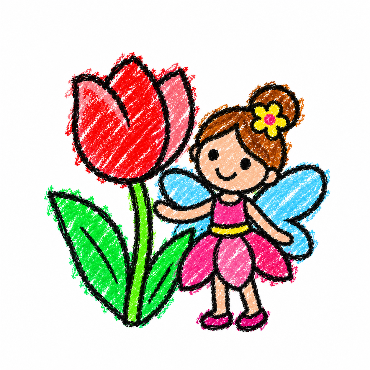 Little fairy and tulip