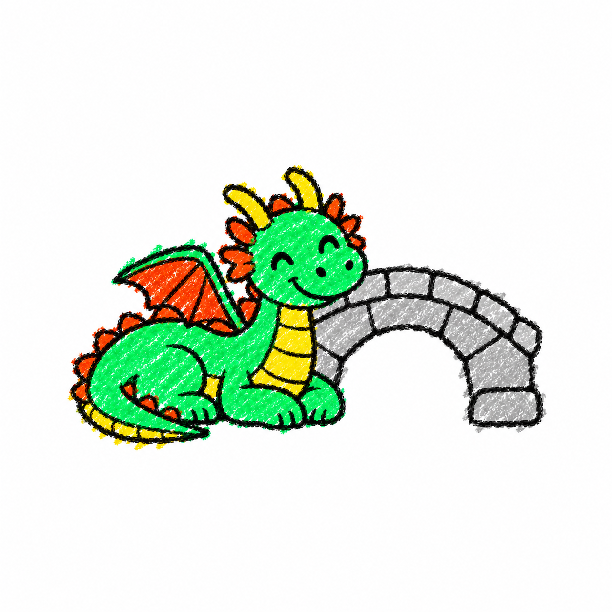 Friendly dragon and little stone bridge