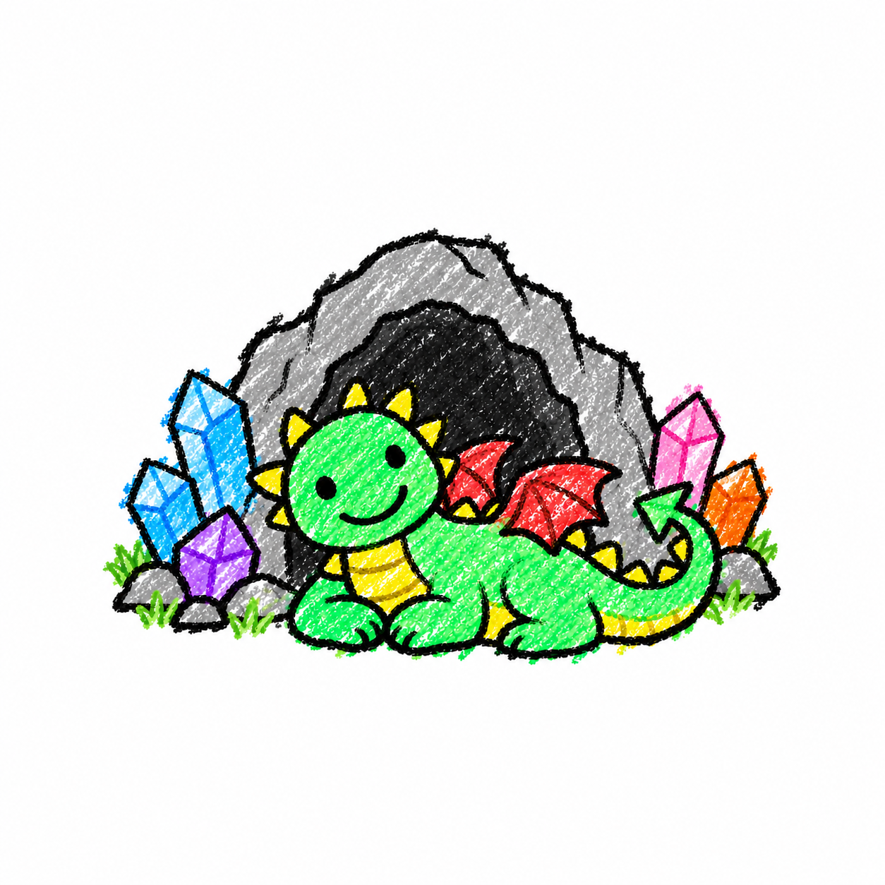 Crystal cave and friendly dragon