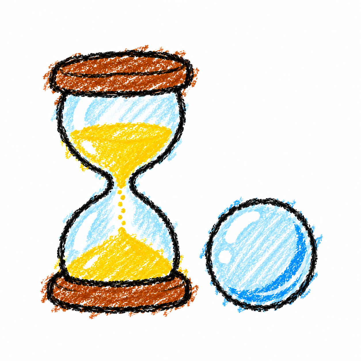 Hourglass and glass orb