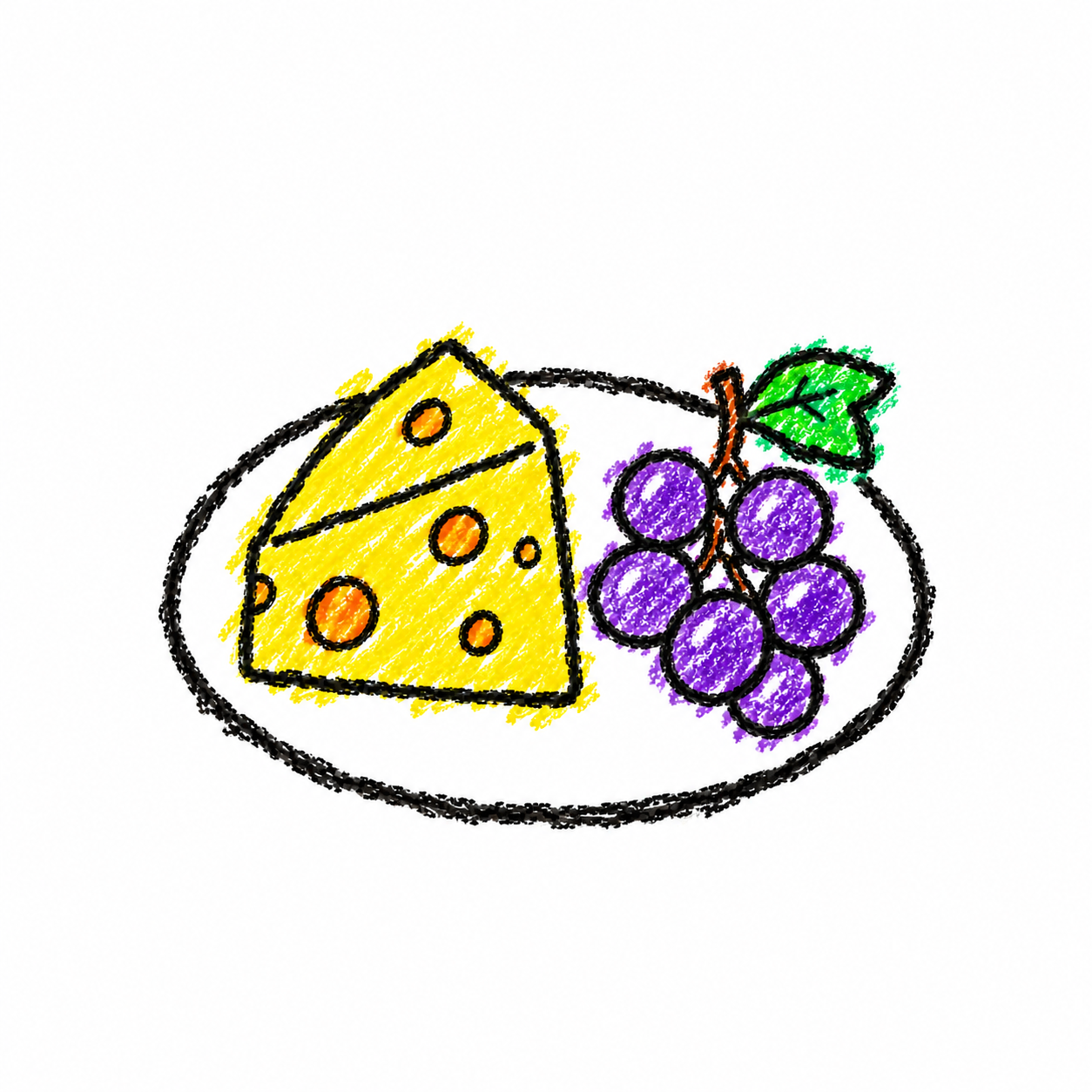 Cheese wedge and grapes
